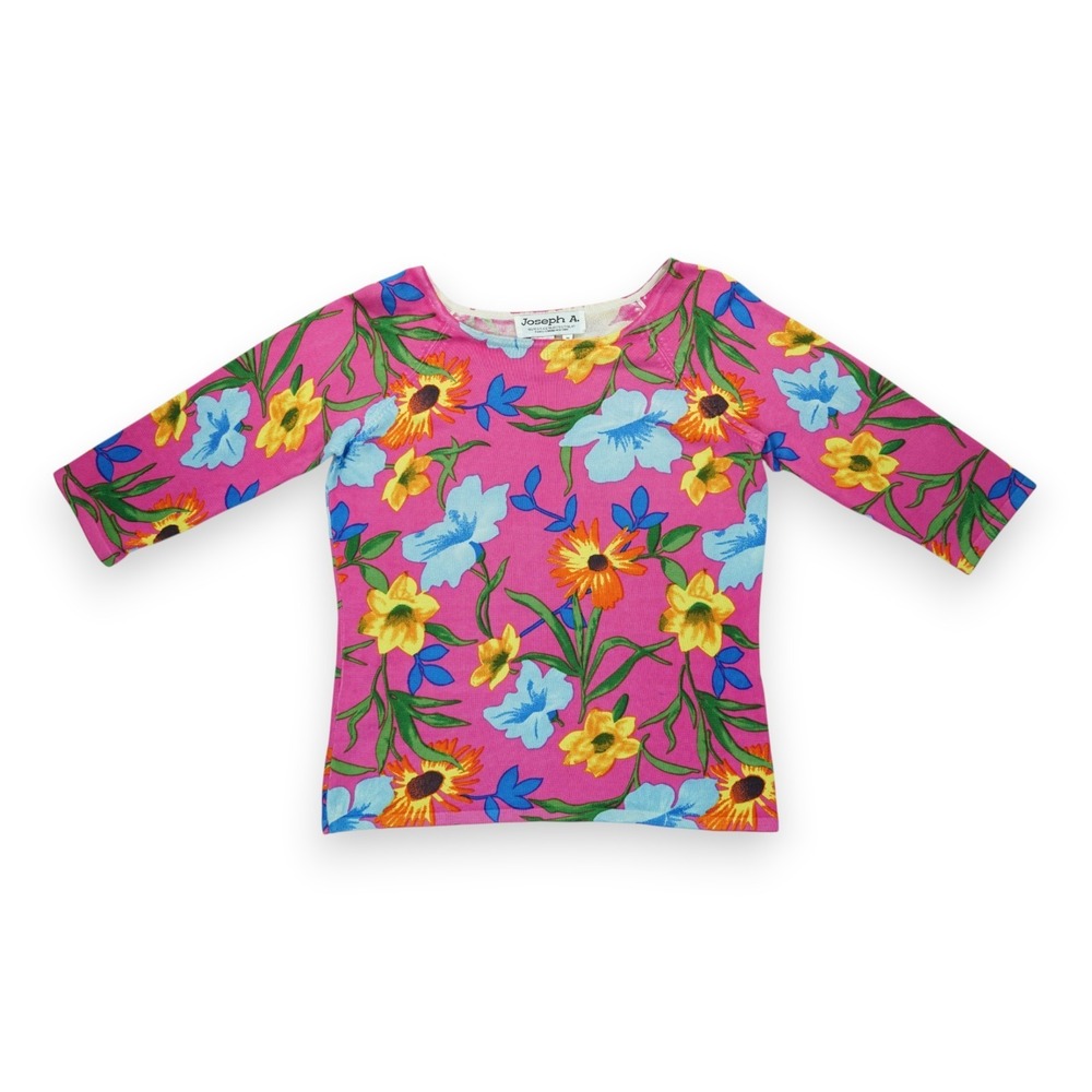 Joseph A. Qu'est-ce Que C'est Silk Floral Sweatshirt 3/4 Sleeve Women's Size M